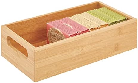 Mdesign Bamboo Bathrower Storage Bin - caixa de caixas organizadoras de gavetas com alças para gabinete, prateleiras, vaidade ou armário, segura sabão, loção ou shampoo, coleção de eco, 2 pacote, natural/bronzeado