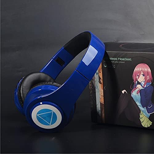 Fones de ouvido Bluetooth Nakano Miku, fones de ouvido sem fio estéreo de hi-fi, com microfones embutidos, o suporte de cosplay de carrinhos de mangá por excelência de quintessential para lazer familiar, festa, viagens-azul