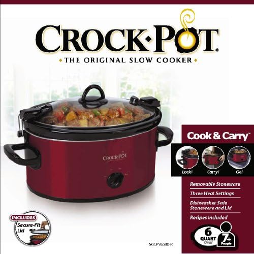 Crock-Pot de 6 litros Cook & Carry Manual Oval Portátil Frooel Lento, vermelho-SCCPVL600-R