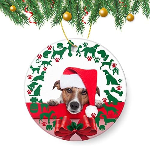 Gulauji Christmas Ornamentos de 2022 cães usando chapéu de natal, impressão de 3 polegadas, ornamento de Natal redondo