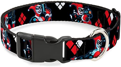Collar de clipe de plástico - Harley Quinn Shooting posa diamantes pretos vermelho branco - médio 11-17