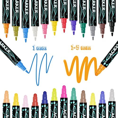 Marcadores de tinta acrílica, 24 cores de canetas de tinta acrílica, canetas de tinta de ponta dupla para madeira,