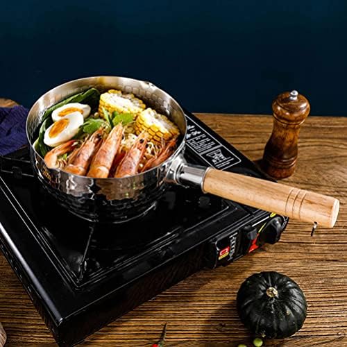 Hemoton Aço inoxidável Panela Yukihira Pan tradicional panela japonesa panela com maçaneta de madeira ótima para ramen tempura leite lasca de 22cm
