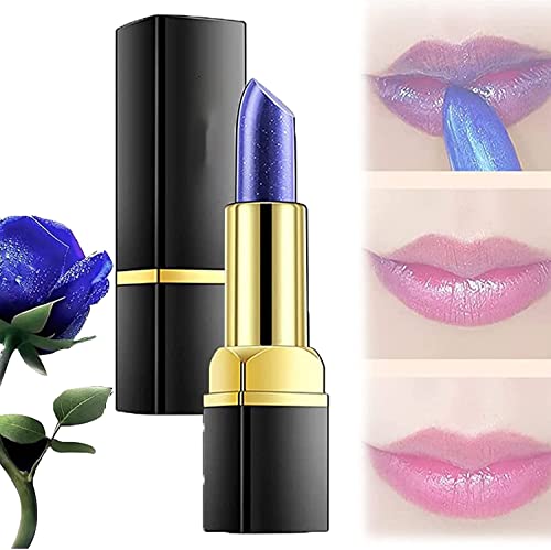 Lipstick hidratante duradouro, descoloração mágica de temperatura azul-rose troca de batom, azul transformado em
