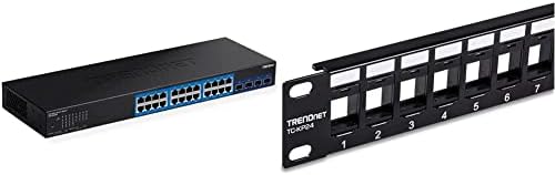 Trendnet 28 porta Switch Smart Switch, portas de gigabit 24 x, 4 x 10g SFP+ slots, capacidade de comutação de 128 Gbps, Painel de Patch Keystone 1U de TEG-30284 e 24 portas, Habitação de montagem de rack de metal, TC-KP24