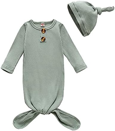 UNISSISEX Baby listrado de algodão vestidos dorminhocos com tampa de saco de dormir comprido