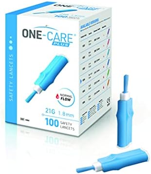 Medivena One-Care Plus Safety Lancets, ativado por contato, 21g x 1,8 mm, 100/bx, estéril, uso único e fácil de dedos para amostragem de sangue confortável