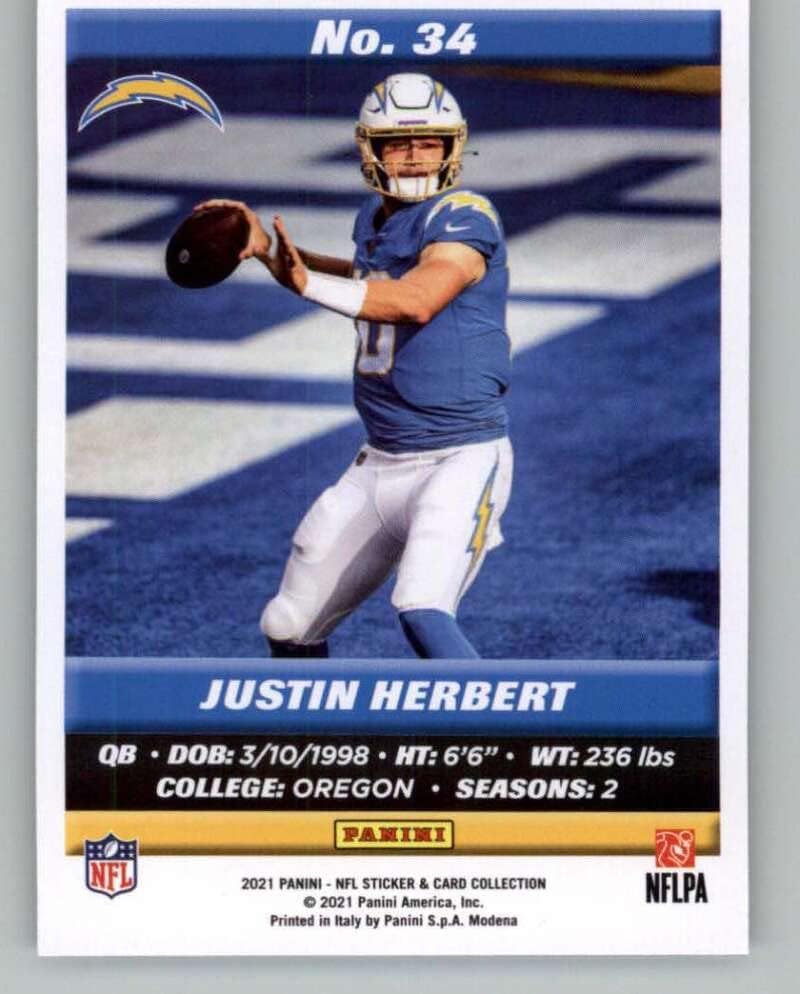 2021 Panini Standard Size Insert Silver 34 Justin Herbert Los Angeles Chargers NFL Football Trading Card