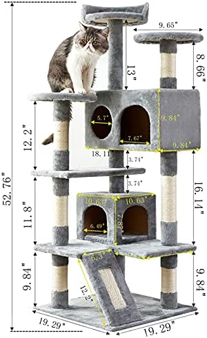 Torre de gato, 52,76 polegadas de gato com sisal scratching tábio, suporte de escalada com plataforma acolchoada, 2 condomínios de luxo, para gatinho, animal de estimação, atividade interna relaxando