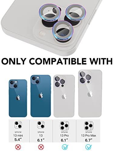 Accgonon [2 conjuntos] [prata] metal tampa completa + protetor de lente de câmera círculo de vidro temperado para iPhone 13 Pro/13