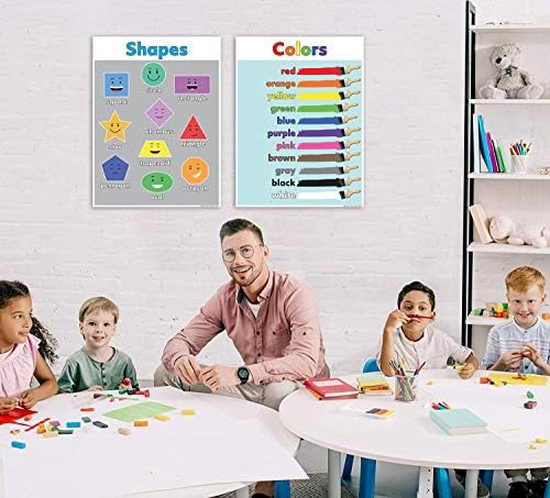 MWB Formas e cores pôsteres para crianças em idade pré -escolar - Cores e formas educacionais Posters de arte de parede para salas de aula do jardim de infância e casa | 18 x 24 laminadas |