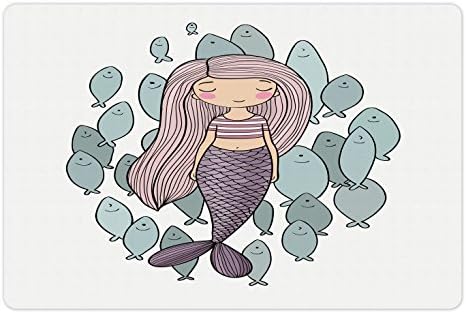 Ambsosonne Mermaid Pet tapete Para comida e água, garotas de desenho animado que vivem no mar com bando de peixes