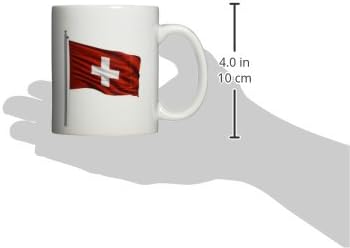 3drose Suíça em um poste de bandeira sobre caneca suíça branca, 11 oz, cerâmica