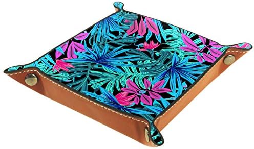Uanwuquz Rolling Dice Games Bandejas Chave de Candy Candy Candy Couather Square Bandejas de jóias dobráveis ​​Planta tropical Blue Rosy Folhas Padrão