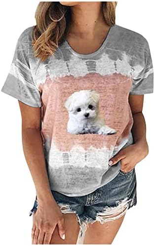 Mulheres Summer TIY Dye Tshirt Tops de gato fofo de manga curta T Camisetas da moda Casual Casual Crewneck Blusa