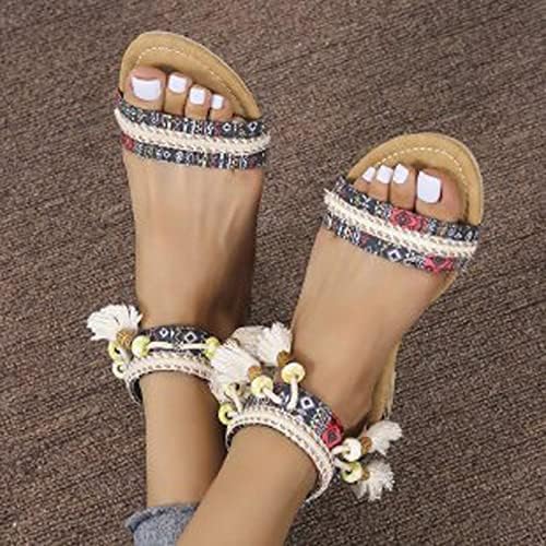 Sandálias de praia para mulheres boêmios étnicos sapatos romanos de volta zíper Sandálias Sandálias Slides de tira de moda para meninas