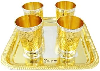 Goldgiftideas Antique Gold-Silver e Conjunto de bandejas e bandeja, conjunto de vidros, óculos de água Conjunto de 4