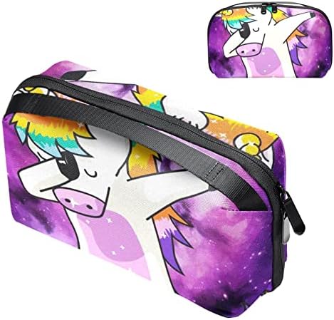 Carteira de bolsa de bolsa de transporte de caixa de caixa de transmissão Carteira de zíper para organizador de cabo USB, Unicorn Cartoon Universe Nebula Galaxy