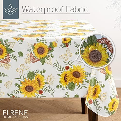 Elrene Home Fashions Sunflower temporada de girassol Vintage Floral Water- e resistente à tabela de vinil com flanela, 52 polegadas x 52 polegadas, quadrado