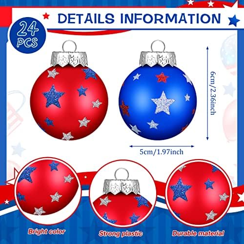 24 peças 4 de julho Ornamentos de bola pendurada Estrela Ornamentos patrióticos de árvores Patrióticas Decoração de ornamentos