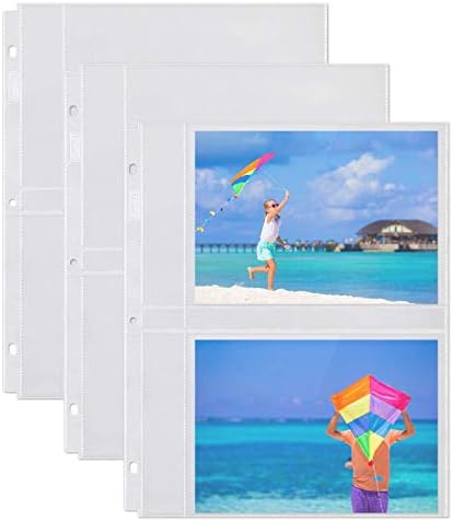 Dunwell 5x7 Inserções de manga fotográficas -, para 200 fotos, bolsos de foto clara para fichário de 3 anel, inserções de página recarregáveis ​​de álbum de fotos, cada página segura quatro fotos de 5 x 7 , cartões postais