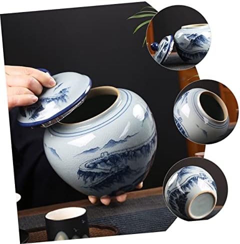 Recipientes de vaso de cerâmica branca de porcelana azul e branca de cabilock com tampas de pálpebras de beira de