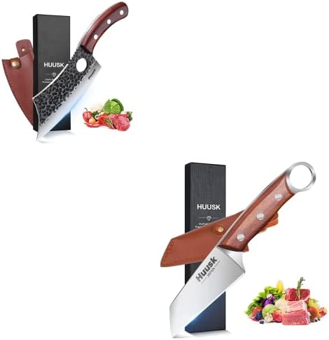Huusk Viking Knife com bainha Cleaver Knife Pacote com facas portáteis de cozinha para bife e frutas