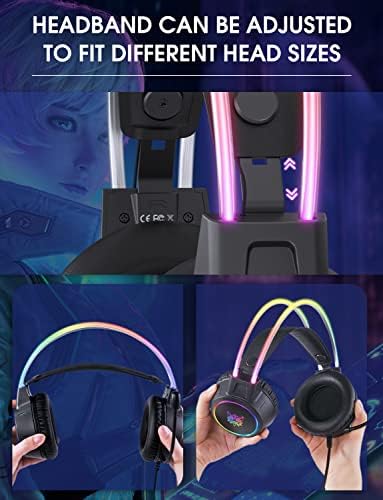 Fone de ouvido de jogo Simgal com microfone, fones de ouvido leves de 3,5 mm com estrutura de alumínio RGB, som surround, compatível com PS4 PS5 Xbox One PC POPLE MOLELE