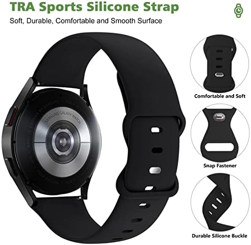 TRA 6 Pack Sport Silicone Band 20mm compatível com Samsung Galaxy Watch 4 & 5 Bands 40mm 44mm/relógio 5 Pro 45mm/galáxia 4 clássico 42mm 46mm/ativo 2 40mm 44mm, cinta de substituição suave para mulheres homens