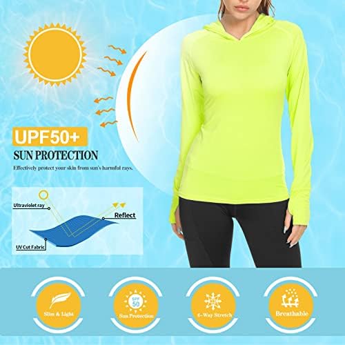 Manga longa feminina Capuz de camisa leve, UPF 50+ Sun Protection T-shirt Swimming Fishing Chinking
