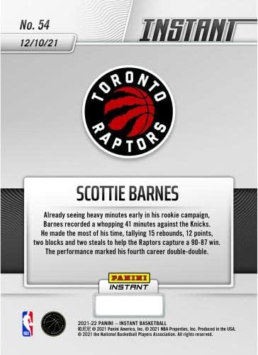 Scottie Barnes Toronto Raptors fanáticos exclusivos paralelos panini instant Barnes Records duplo -duplo no cartão de negociação de estreante único - edição limitada de 99 - cartões de basquete não assinados