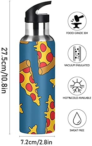 Garrafa esportiva aquática de 20 onças, sem pizza, garrafa de água isolada com pizza com palha