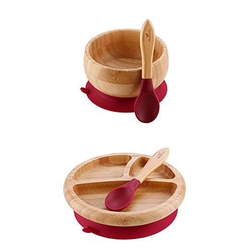 Avanchy Bamboo Baby Bowl & Spoon - 5 x 3 + Avanchy Bamboo Baby Suction Plate - 7 x 2