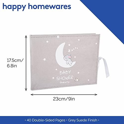 Happy Homewares Homewares Livro de convidado de chá de bebê cinza e bonito e bonito e bonito - 40 páginas duplas | Lua branca
