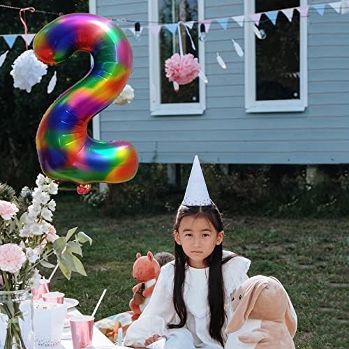 Número do balão do arco -íris Balão número 2 Número de balões balões para aniversários Número de balões de 40 polegadas