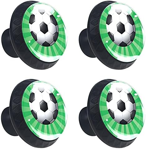 Kaido futebol de futebol verde plano de fundo Maneta de gaveta 4 peças botões redondos de armário com parafusos adequados para o