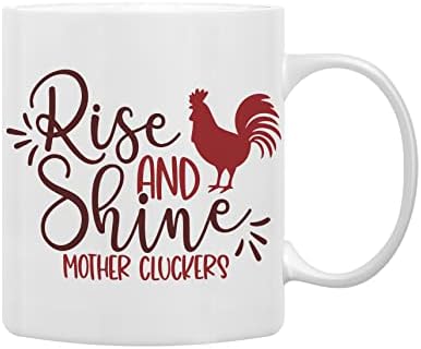 Qashwey Rise and Shine Mother Chickens Caneca de café, presentes de frango loucos, presentes de aniversário para amantes
