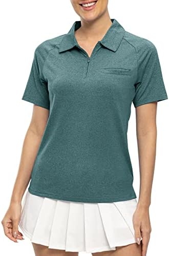 TBMPOY Camisas pólo femininas Manga curta UPF 50+ Zipper Athletic Golf T camisetas rápidas seco de camisa esportiva leve