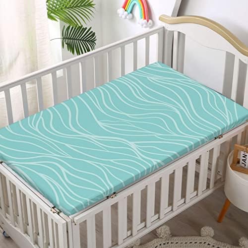 Folha de berço com tema de listras, colchão de berço padrão folha de colchão macia de colchão macio lençóis de berço para menino ou menino, 28 “x52“, mar azul de bebê