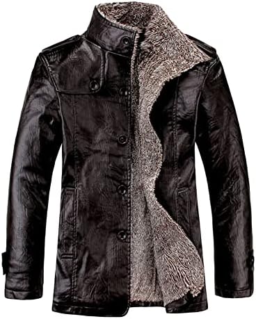 Maiyifu-Gj Men's Vintage Faux Leather Jacket Pu Zip Up Stand Collar Trucker Coat Lapeel Sherpa Alinhado Jaquetas Slim Fit