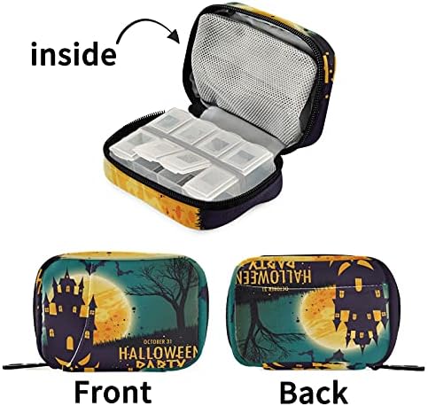 Casa assombrada Feliz Halloween Pill Case Bag Pill Organizer Box com zíper portátil Suplementos Vitamina Medicina Caso para Camping Sport Travel Weekly