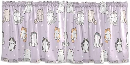 Cats domésticos Cortinas de cozinha e braço de braço de vara cortinas de janela curta e cortinas para quarto infantil quarto de berçário, 57x36 polegadas