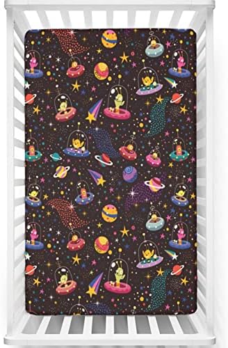 Espaço com temas de mini folhas de berço, lençóis portáteis de mini berço lençóis macios e respiráveis ​​para meninas para meninos, 24 x38, multicolor