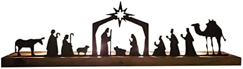 Qonioi cenário de natividade conjuntos de natividade para o Natal de natividade de natividade negra interna com base de madeira Pessoas Natividade Natividade Natividade para mesa de Natal, mesa, prateleira, sala de estar, decoração