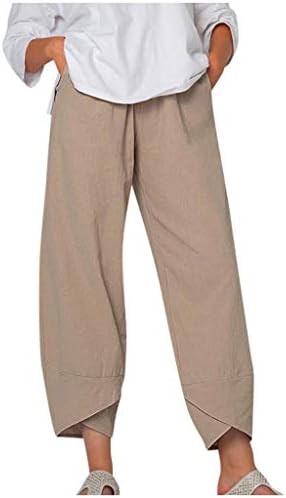 Calças Capri Capri para mulheres bolsos de linho de algodão elegante calças de verão de pernas largas para mulheres