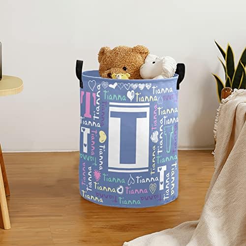 Nome de emenda personalizada Cortar a lavanderia azul de retalhos com nomes roupas de cesta de roupas de armazenamento de texto Saco