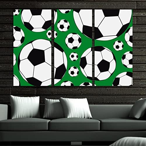 Arte de parede para sala de estar, bolas de futebol esportes padrão de futebol emoldurado conjunto de pintura a óleo decorativa