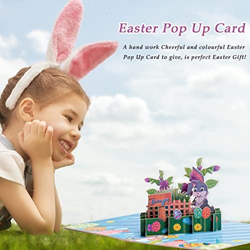 Cartão pop -up de Páscoa com envelope, cartão de ovos de Páscoa 3D, cartão de Páscoa, cartão de cereja da Páscoa, cartões