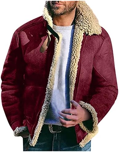 Mens Sherpa Fuzzy Deerskin Fleece Jacket forring Winter Warm Lapel Collar Zip Up Zip Up Casa Vintage