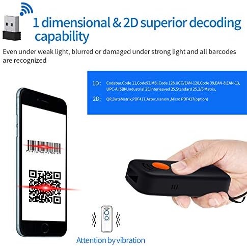 1d 2d Bluetooth Wireless Barcode Scanner, Symcode Portable Qr Handheld Mini Barcode Reader for Windows, Android, iOS, Mac.able para